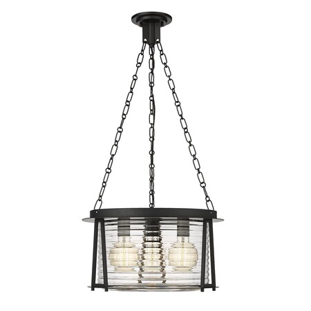 Z-Lite Cape Harbor Pendant, 3-Light, 18 In.W x 10 In.H, Matte Black/Water hammered 7503P18-MB